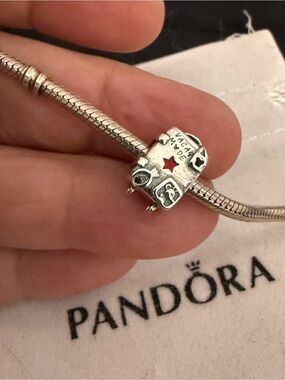 Pandora Silver Travel Suitcase Charm - Silver with Red Accent